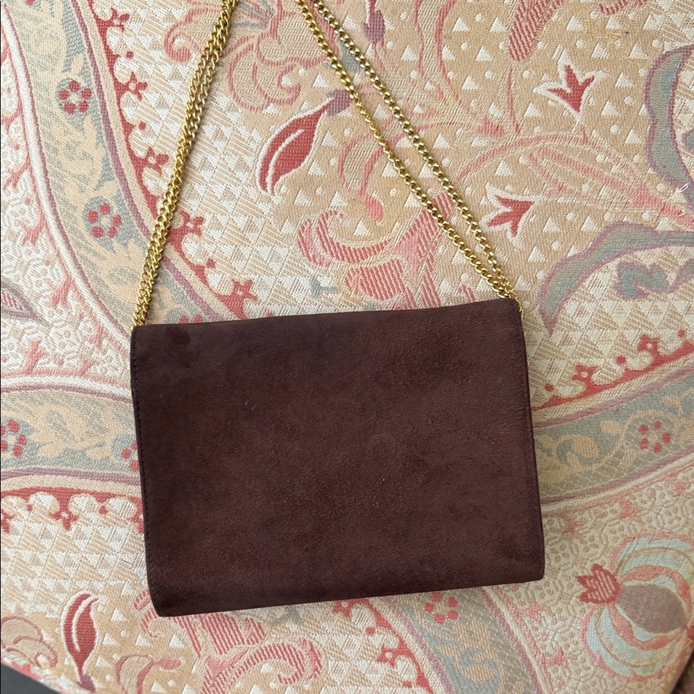 Gucci Brown Suede Crossbody Bag with Gold Chain - Picture 7 of 15